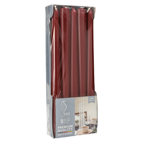 [95929] 10 x 10 Leuchterkerzen Ø 2,3 cm · 25 cm kirsche