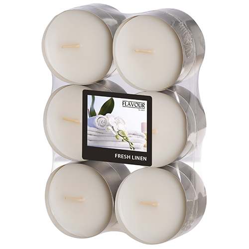 12 x 12 "GALA" Maxi Duftlichte Ø 58 mm · 24 mm weiss - Fresh Linen