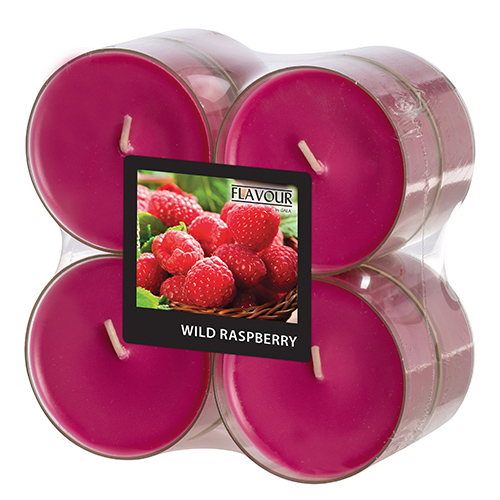 6 x 8 "GALA" Maxi Duftlichte Ø 59 mm · 24 mm weinrot - Wild Raspberry in Polycarbonathülle