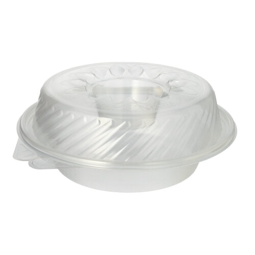 4 x 25 Feinkost- und Salatschalen mit Klappdeckel PP rund 950 ml 9,2 cm x 22 cm x 21,5 cm mit Dipfach