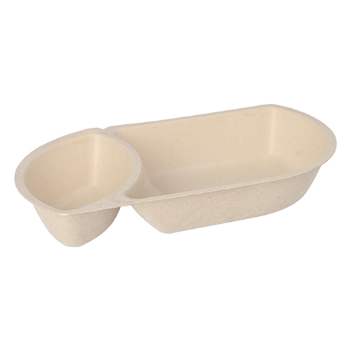 12 x 50 Snacktrays Zuckerrohr 2-geteilt 3,6 cm x 12,4 cm x 22,4 cm natur