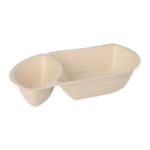 10 x 50 Snacktrays Zuckerrohr 2-geteilt 3,6 cm x 11 cm x 19,4 cm natur