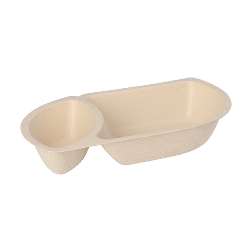 16 x 50 Snacktrays Zuckerrohr 2-geteilt 3,2 cm x 9,7 cm x 17,6 cm natur