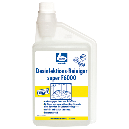 8 x "Dr. Becher" Desinfektions-Reiniger 1 l super F6000 mit Dosierkopf