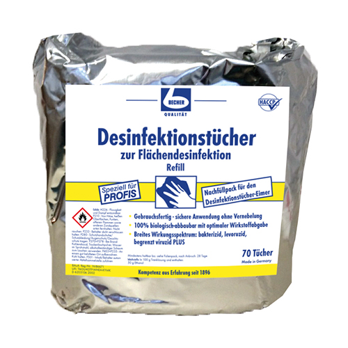 2 x 70 "Dr. Becher" Desinfektionstücher 29 cm x 30 cm weiss zur Flächendesinfektion (Nachfüllpack)