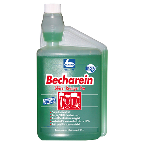 [98334] 8 x "Dr. Becher" Becharein Gläserreiniger Pro 1 l grün in Dosierflasche