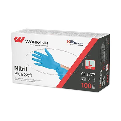 [98434] 10 x 100 "WORK-INN/PS" Handschuhe, Nitril puderfrei "Blue Soft" blau Größe: L