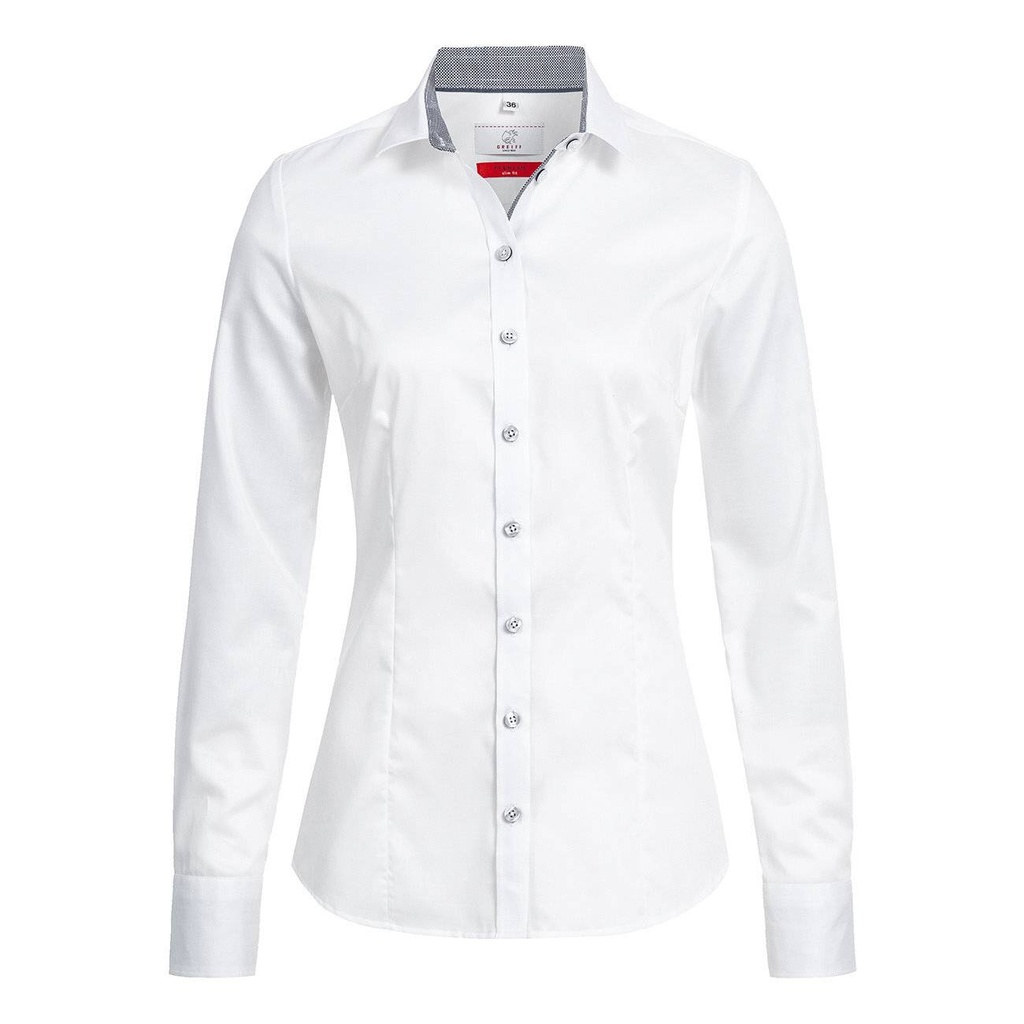 Bluse, weiß mit Kontrast grau