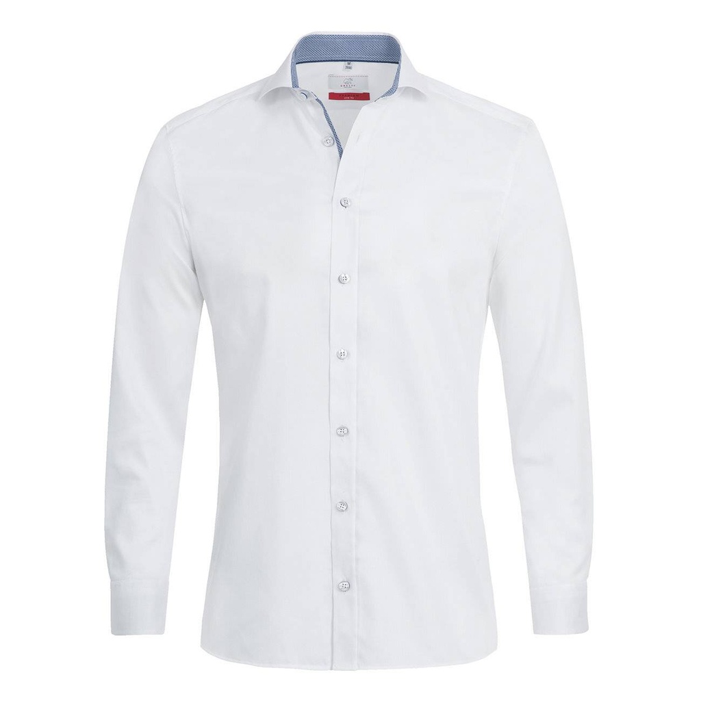 Hemd, weiß mit Kontrast blau