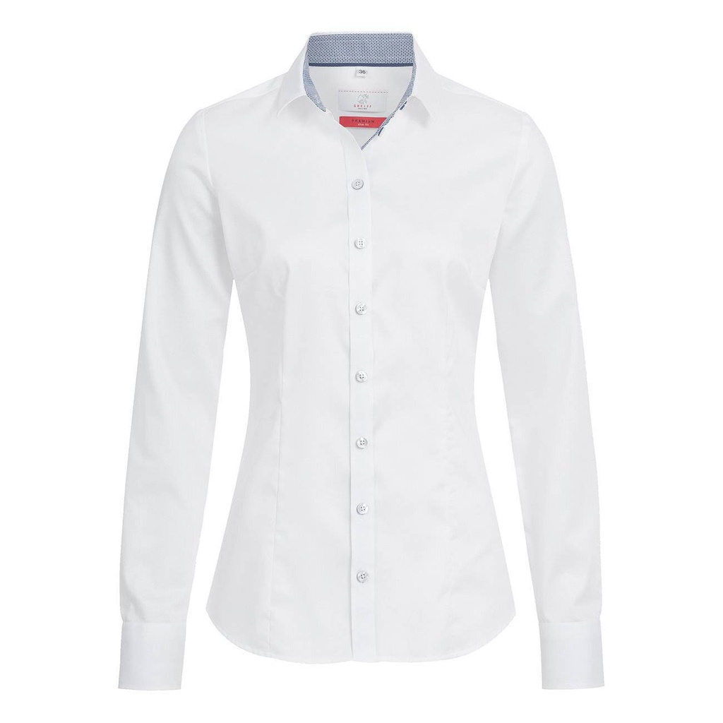 Bluse, weiß mit Kontrast blau