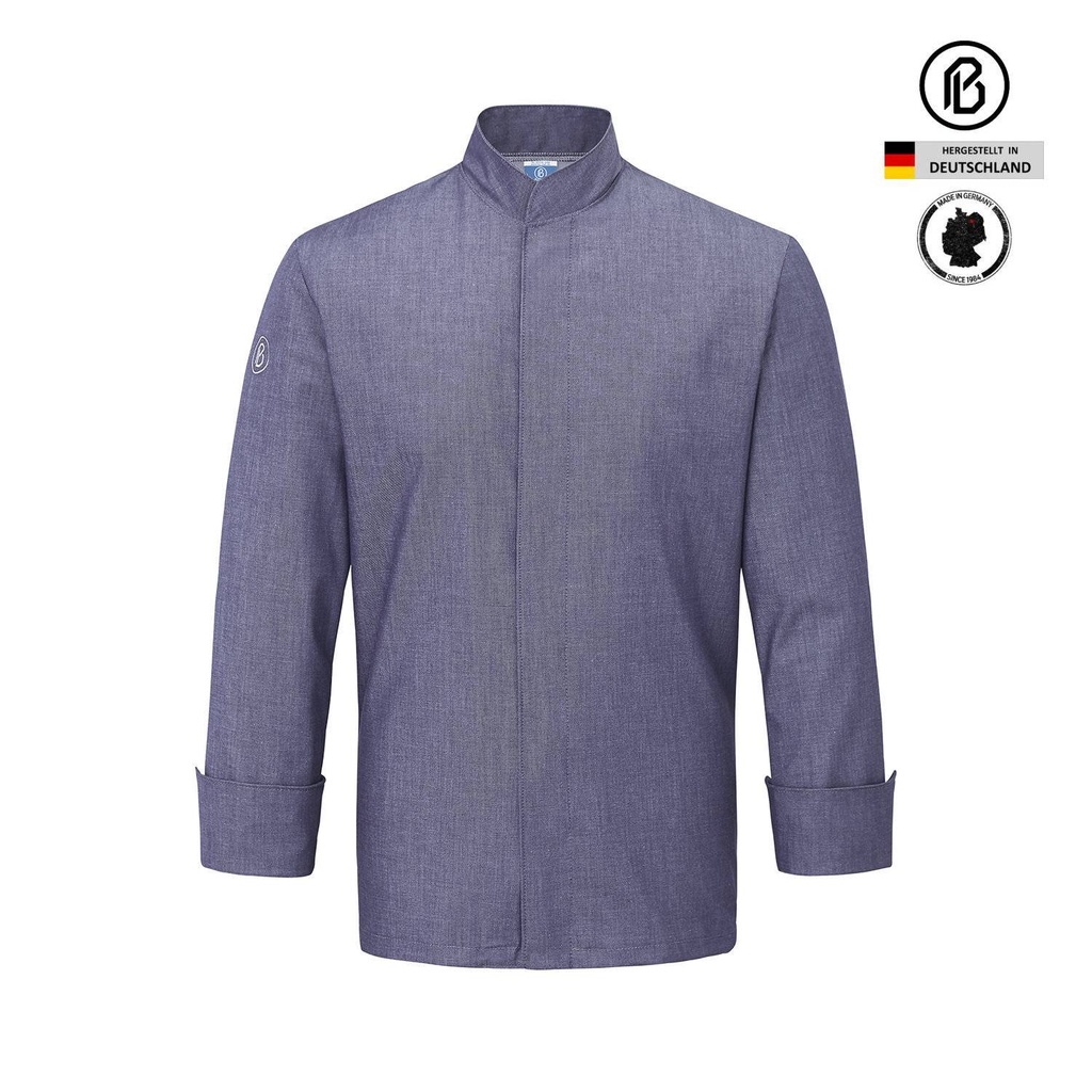[010ZE-TR8133] TRECK-ZERO, farbige Kochjacke, blaue Denim-Optik