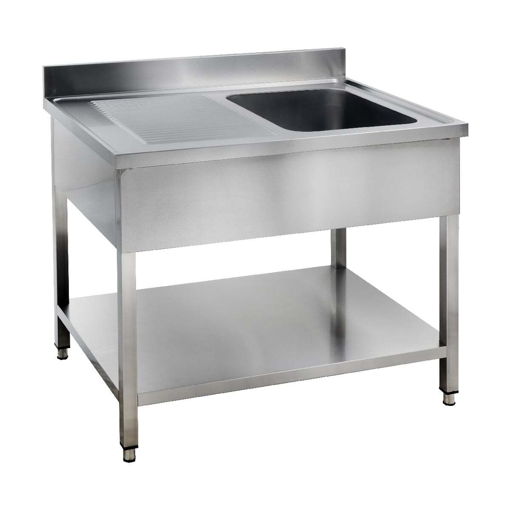 Spültisch Basic 12x7 mit 1 Becken rechts, Aufkantung und Grundboden