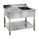 Spültisch Basic 12x7 mit 1 Becken rechts, Aufkantung und Grundboden