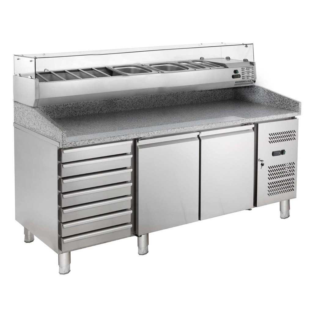 [YPZ2610TN_330] Pizzatisch ECO 2/7 mit Kühlaufsatz 10 x GN 1/4