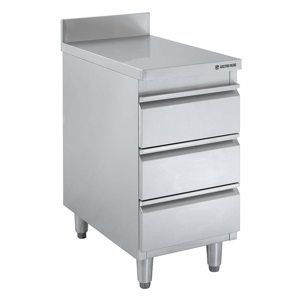 [SB3S-BASIC4X6A] Edelstahl-Schubladenschrank BASIC 3er Einheit 600 mit Aufkantung, AISI 201